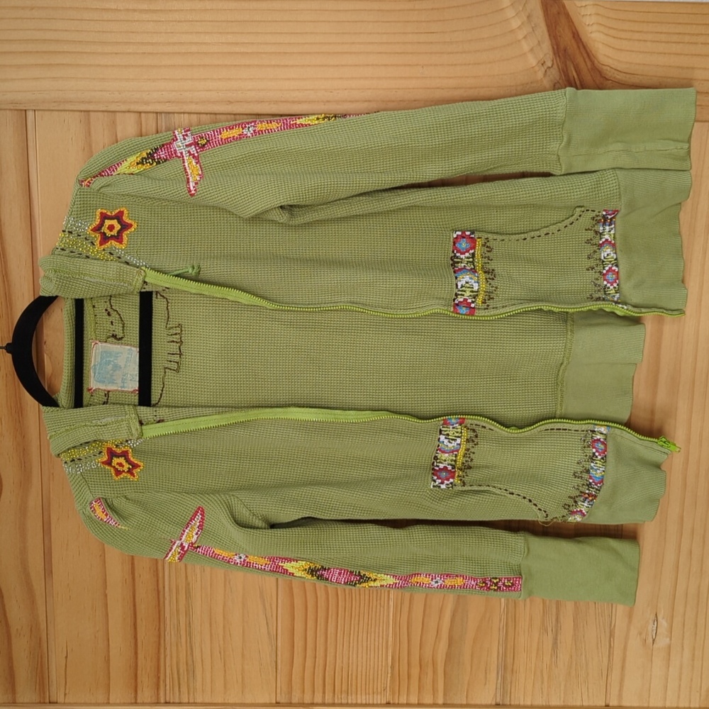 Light Green Embroidered Hoodie Jacket